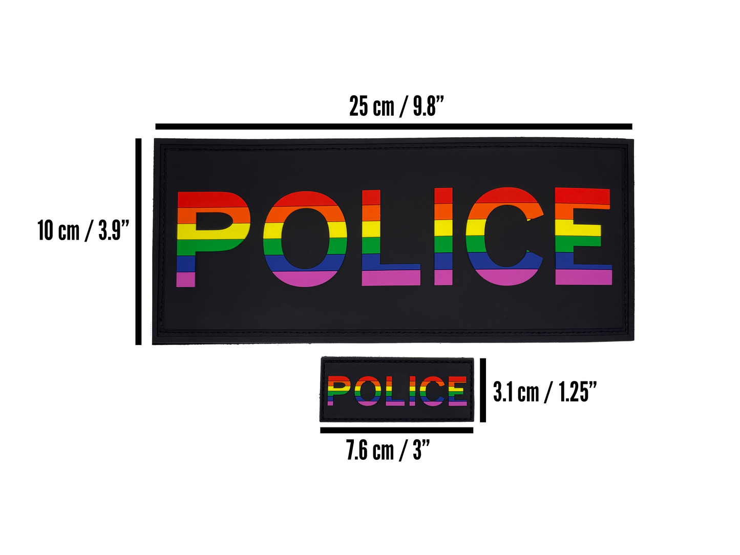 1 PACK - Pride Police VELCRO® PVC All-Weather Rainbow Patch Set 9.8" wide by 3.9" tall