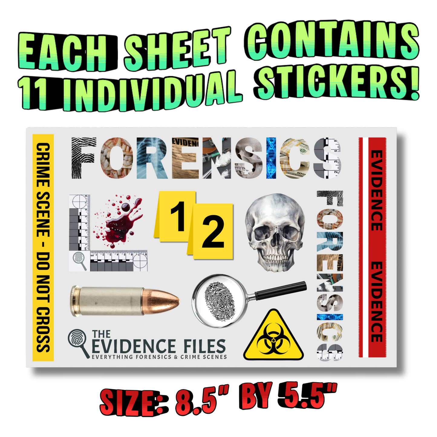Forensic-Themed Sticker Sheet — 11 Premium Stickers Per Sheet!